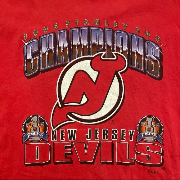 VTG Logo 7 NHL New Jersey Devils 1995 Stanley Cup Champions Graphic T Shirt Used - Picture 3 of 7